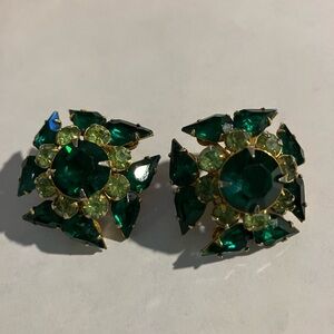 Green and Gold Maltese Cross Clip On Earrings